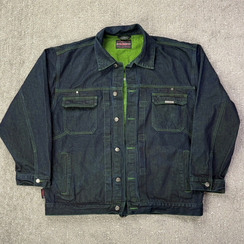 Vintage Davoucci Denim Jacket Mens 4XL Blue Green Stitch‎ Hip Hop Streetwear